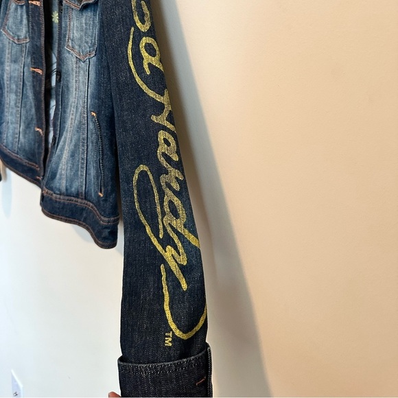 ED HARDY RHINESTONE TATTOO DENIM TRUCKER JACKET | Size Medium | EUC - Picture 3 of 9